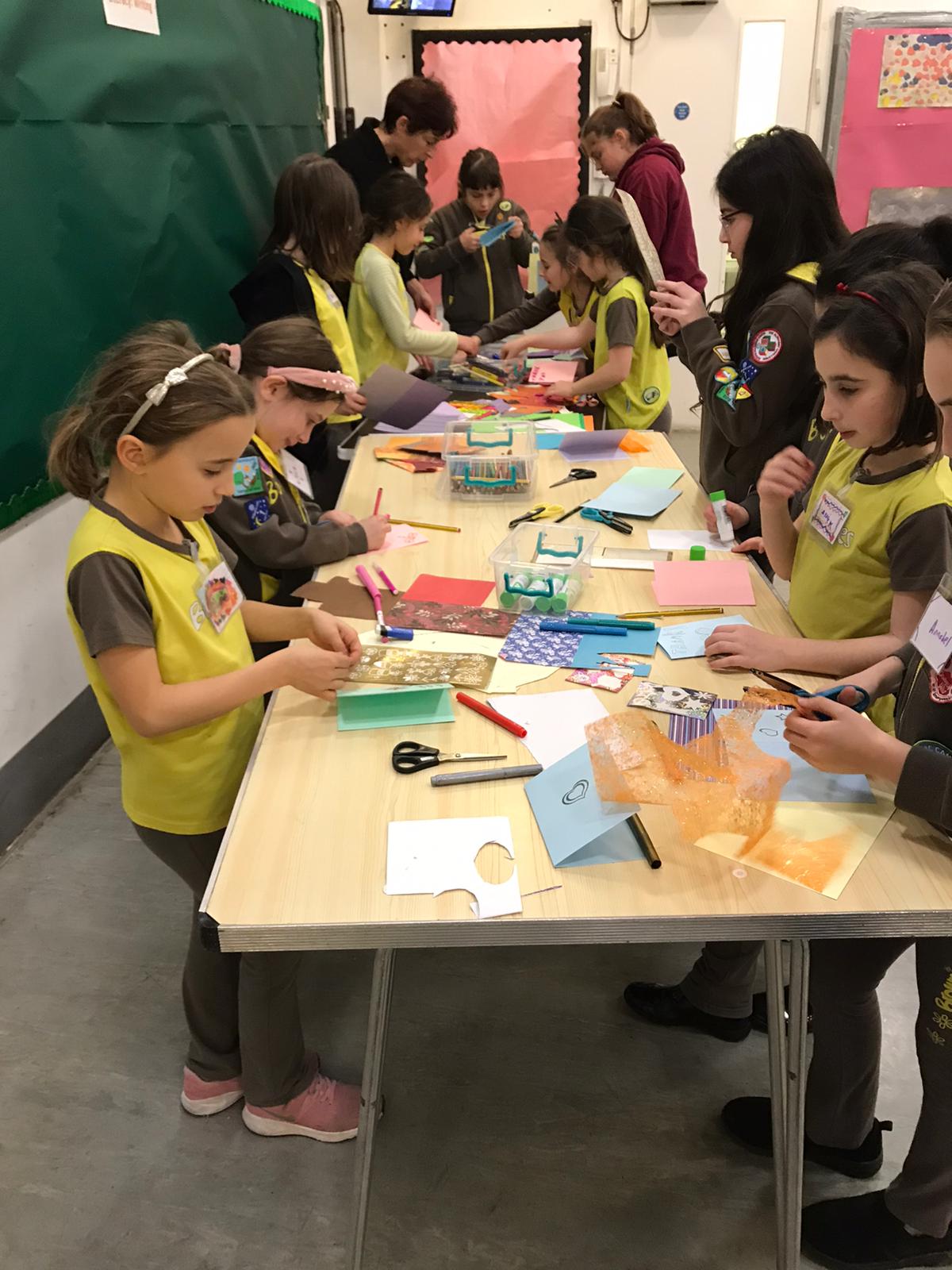 Brownies Making Thank You Cards for Staff and Volunteers at the North London Hospice