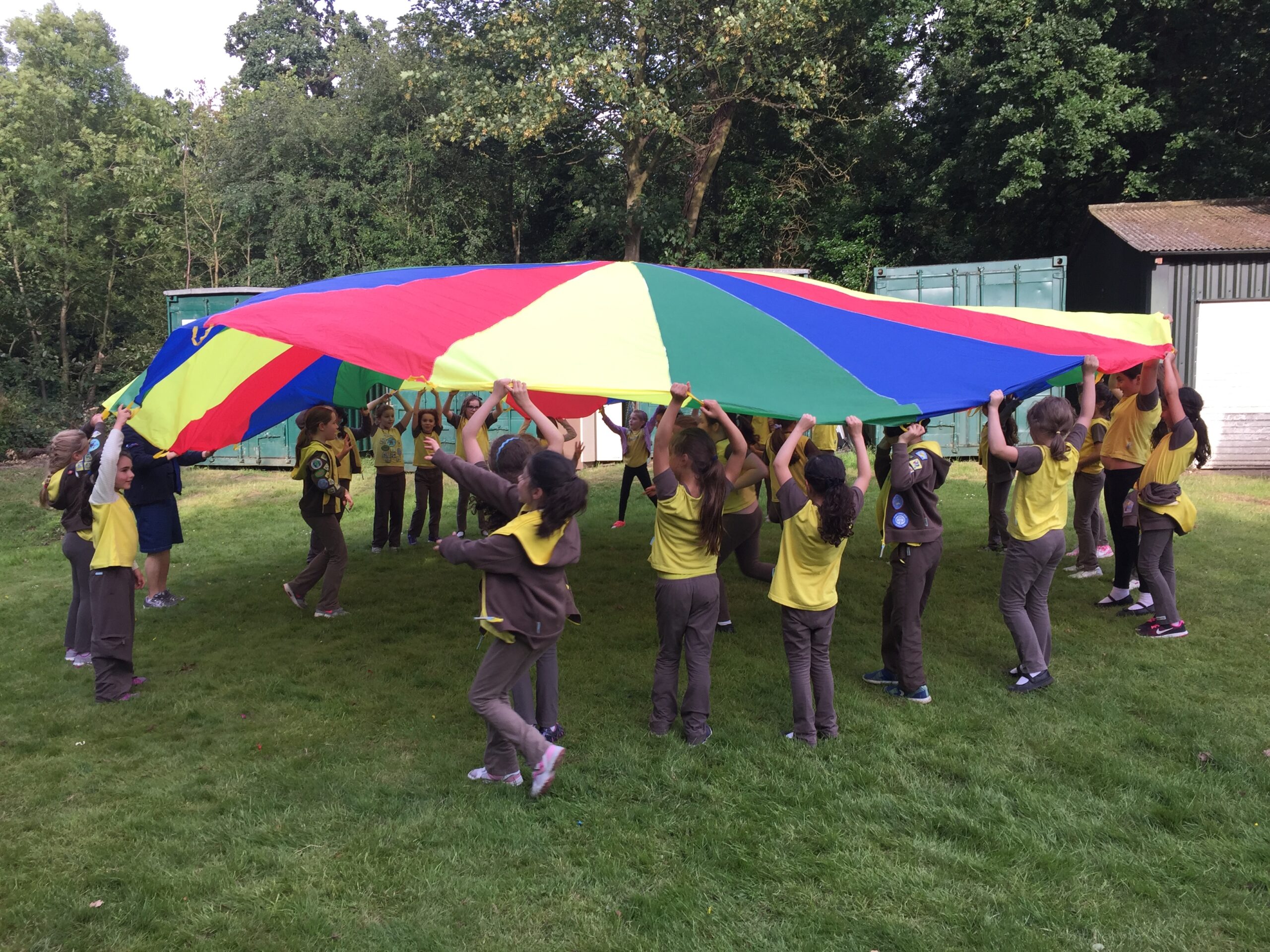 Brownies play the parachute game