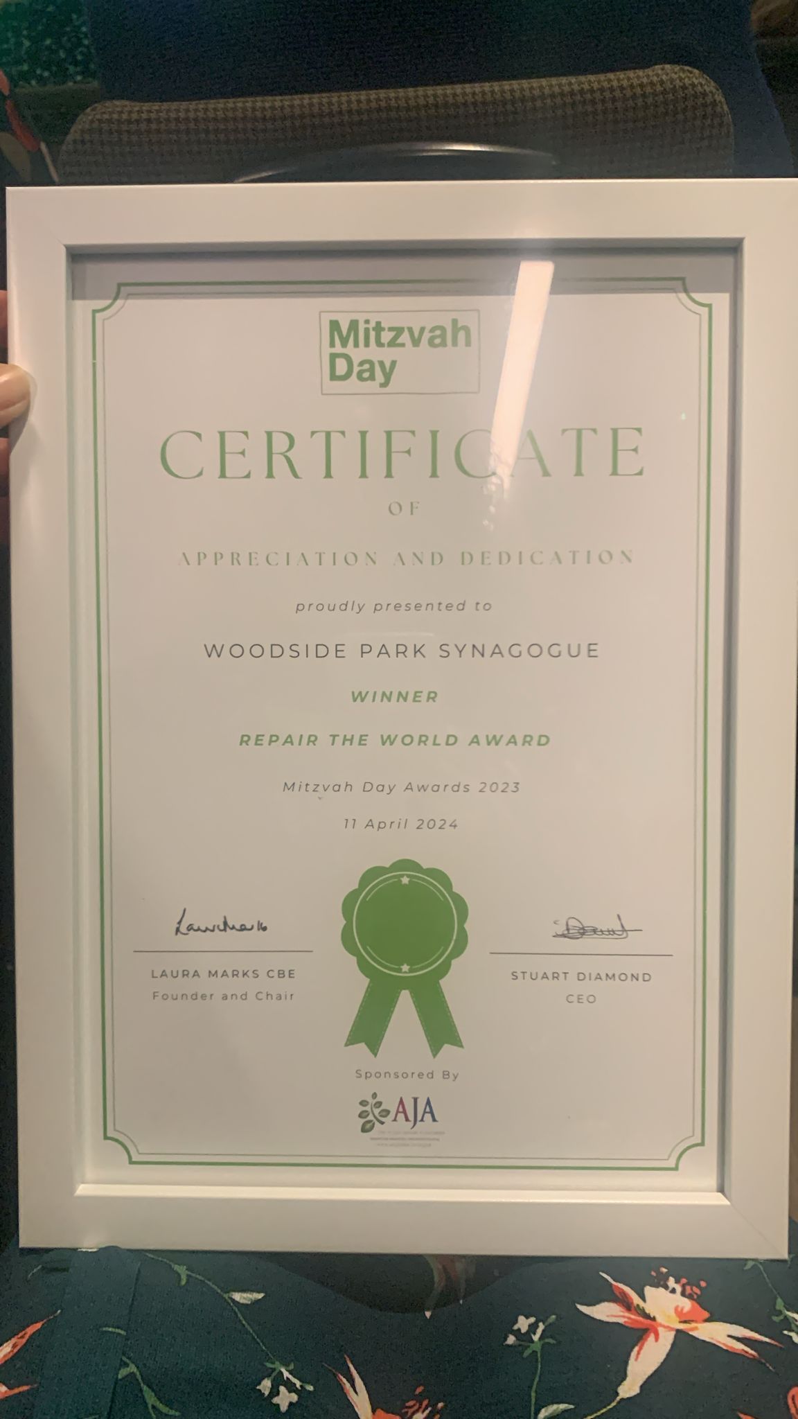 Woodside Park Synagogue Winner of the Mitzvah Day Repair the World Award 2024