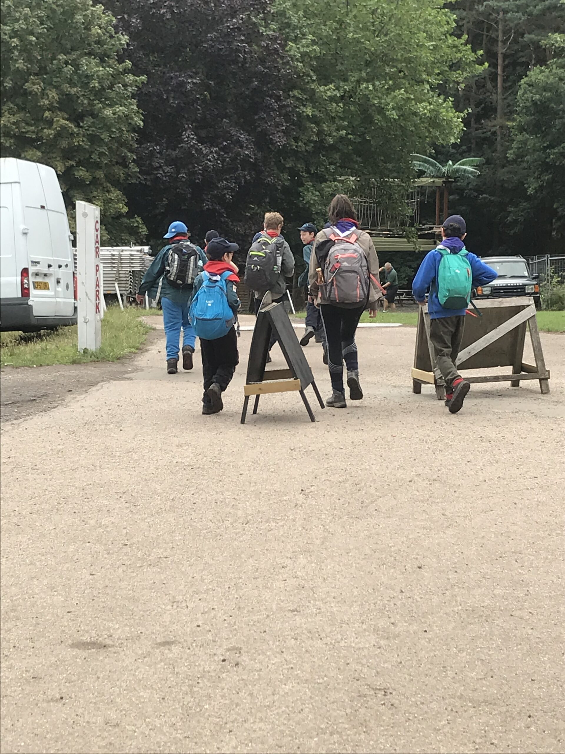 Scouts go on a hike at camp